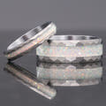 Matching hammered silver tungsten couples ring set with white fire opal inlays, 8mm and 4mm