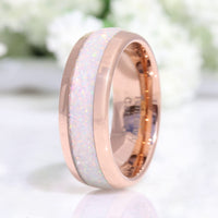 Starburst White Fire Opal Couples Ring Set | Rose Gold Bands