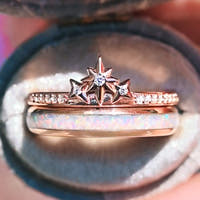 Starburst Womens Opal Wedding Band | Rose Gold Star Stacker