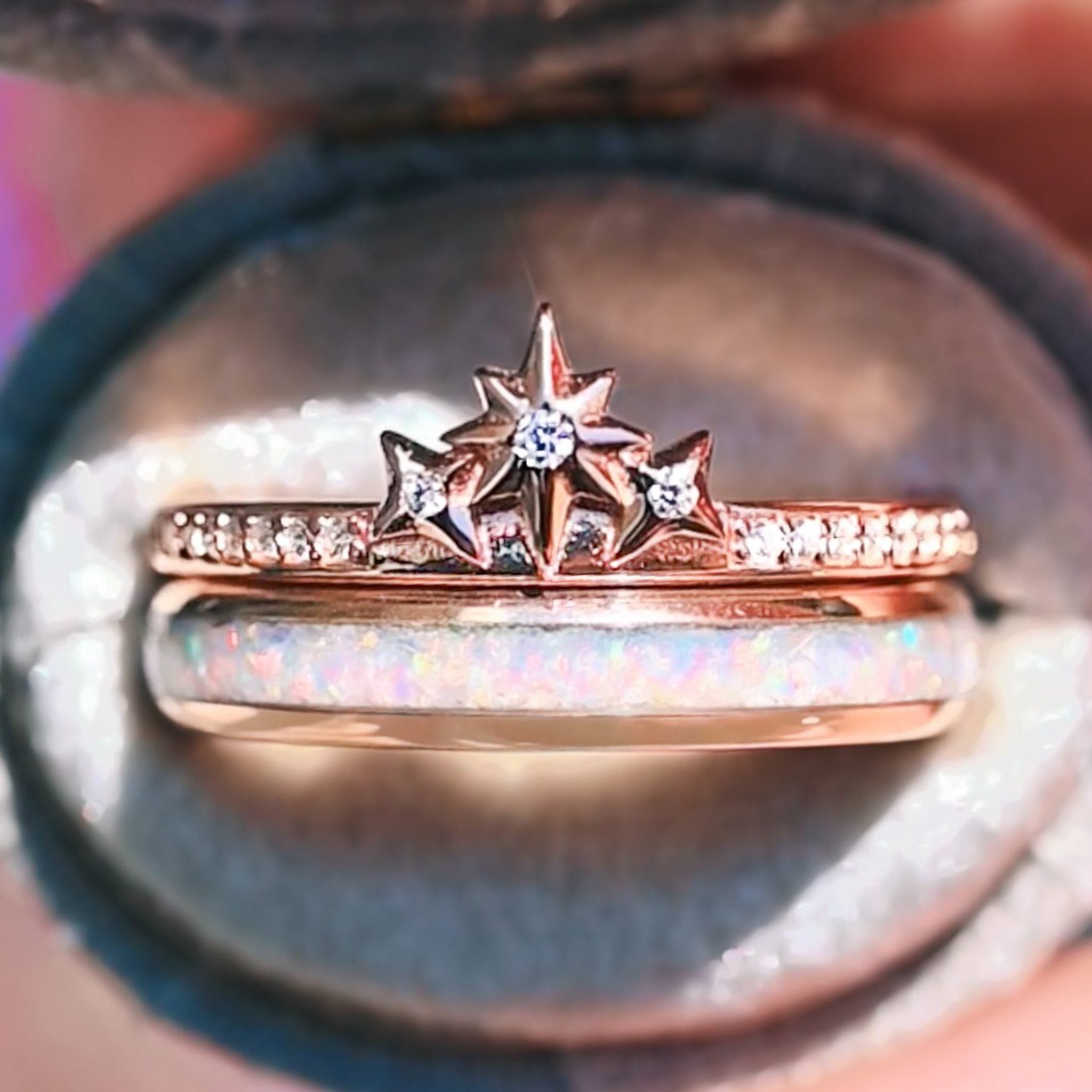 Starburst Womens Opal Wedding Band | Rose Gold Star Stacker